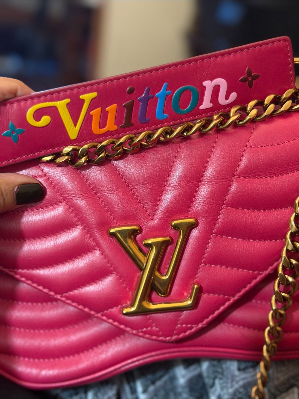 Louis Vuitton Hot Pink Quilted Shoulder Bag with Multicolor Logo and Gold Chain